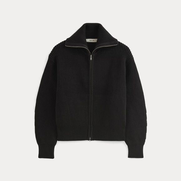 Everlane The Full Zip Sweater in Everyday Cotton in Black, Size Medium - Picture 5 of 10